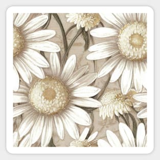 Antique Vintage White Ivory Daisy Floral Illustration Sticker